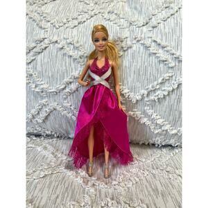 Barbie Doll 2013 Hot Pink Silver Long Dress Wrap Look Split Front Skirt Fashion